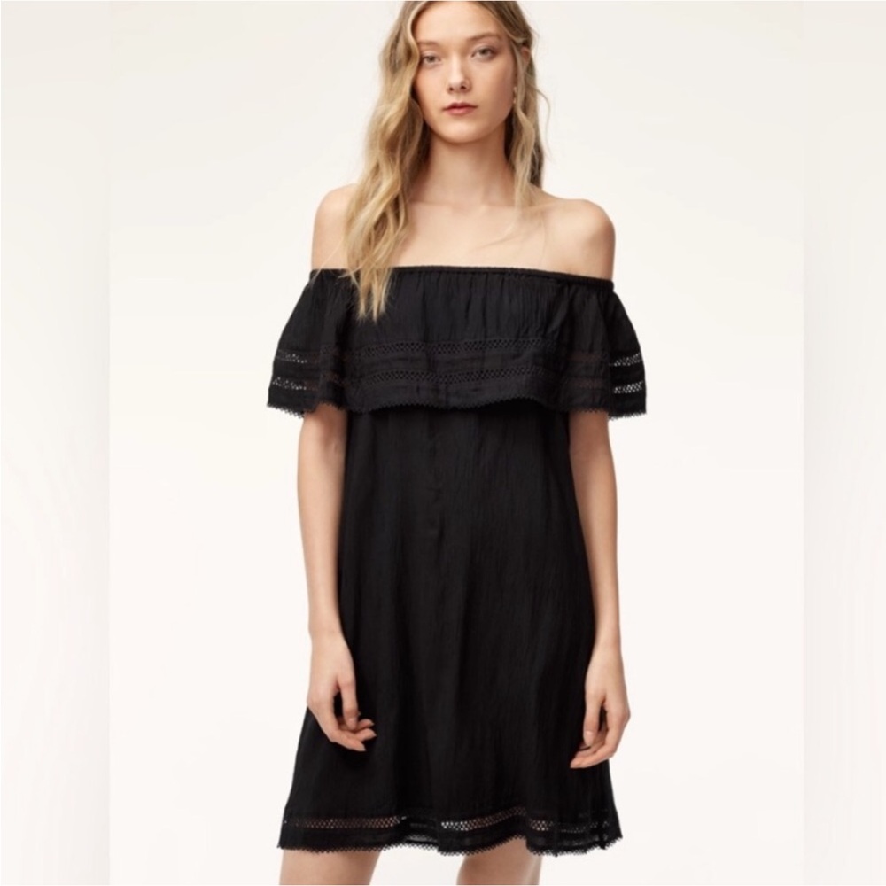 Aritzia Wilfred “Emmie” Off Shoulder Black Dress Size M